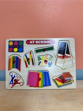 At School Wooden Jigsaw Peg Puzzle Tray 9 Pieces